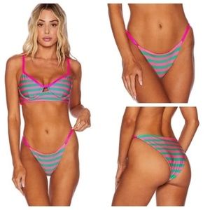 New! Set! Beach Riot Chloe 90’s stripe pink green underwire bikini set 19275